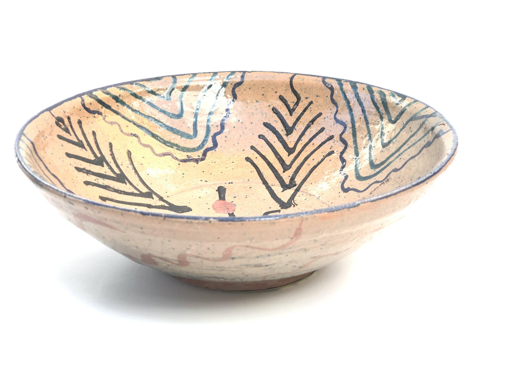 Hand Made Clay Bowl - Beige & Green - Afghan Gifts Shop