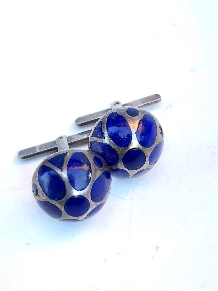 Handmade Cufflinks - Lapis over Silver - - Afghan Gifts Shop