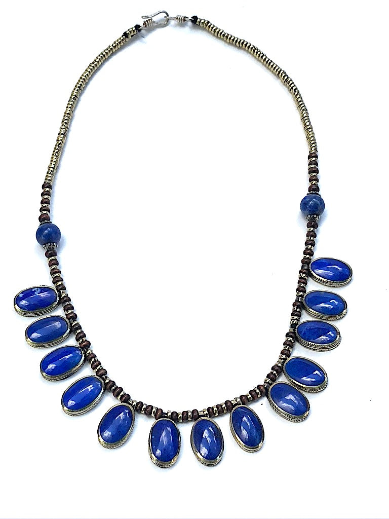 Traditional Lapis on Silver Necklace - Nomad - 42 G - Afghan Gifts Shop