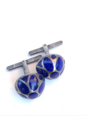 Handmade Cufflinks - Lapis over Silver - - Afghan Gifts Shop
