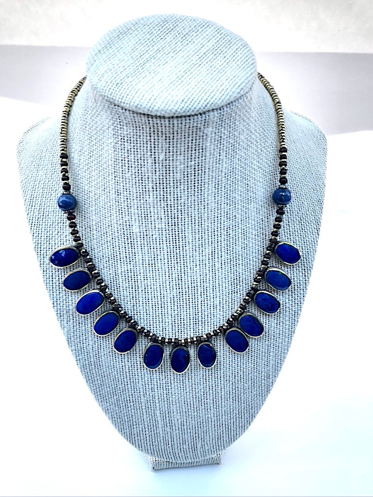 Traditional Lapis on Silver Necklace - Nomad - 42 G - Afghan Gifts Shop